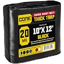 Core Tarps Extreme Heavy Duty 20 Mil Tarp Cover, Waterproof, UV Resistant, Rip and Tear Proof, Poly Tarpaulin with Reinforced Edges for Roof, Patio, Pool, Boat (Black 10′ X 12′)