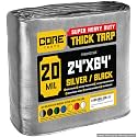 Core Tarps Extreme Heavy Duty 20 Mil Tarp Cover, Waterproof, UV Resistant, Rip and Tear Proof, Poly Tarpaulin with Reinforced Edges for Roof, Patio, Pool, Boat (Silver/Black 24′ X 64′)