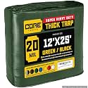 Core Tarps Extreme Heavy Duty 20 Mil Tarp Cover, Waterproof, UV Resistant, Rip and Tear Proof, Poly Tarpaulin with Reinforced Edges for Roof, Patio, Pool, Boat (Green/Black 12′ X 25′)