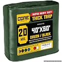 Core Tarps Extreme Heavy Duty 20 Mil Tarp Cover, Waterproof, UV Resistant, Rip and Tear Proof, Poly Tarpaulin with Reinforced Edges for Roof, Patio, Pool, Boat (Green/Black 40′ X 50′)