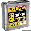Core Tarps Extreme Heavy Duty 20 Mil Tarp Cover, Waterproof, UV Resistant, Rip and Tear Proof, Poly Tarpaulin with Reinforced Edges for Roof, Patio, Pool, Boat (Silver/Black 30′ X 30′)