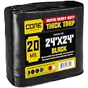 Core Tarps Extreme Heavy Duty 20 Mil Tarp Cover, Waterproof, UV Resistant, Rip and Tear Proof, Poly Tarpaulin with Reinforced Edges for Roof, Patio, Pool, Boat (Black 24′ X 24′)