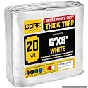 Core Tarps Extreme Heavy Duty 20 Mil Tarp Cover, Waterproof, UV Resistant, Rip and Tear Proof, Poly Tarpaulin with Reinforced Edges for Roof, Patio, Pool, Boat (White 6′ X 8′)