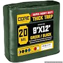 Core Tarps Extreme Heavy Duty 20 Mil Tarp Cover, Waterproof, UV Resistant, Rip and Tear Proof, Poly Tarpaulin with Reinforced Edges for Roof, Patio, Pool, Boat (Green/Black 9′ X 12′)