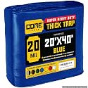 Core Tarps Extreme Heavy Duty 20 Mil Tarp Cover, Waterproof, UV Resistant, Rip and Tear Proof, Poly Tarpaulin with Reinforced Edges for Roof, Patio, Pool, Boat (Blue 20′ X 40′)