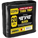 Core Tarps Extreme Heavy Duty 20 Mil Tarp Cover, Waterproof, UV Resistant, Rip and Tear Proof, Poly Tarpaulin with Reinforced Edges for Roof, Patio, Pool, Boat (Black 40′ X 40′)
