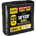 Core Tarps Extreme Heavy Duty 20 Mil Tarp Cover, Waterproof, UV Resistant, Rip and Tear Proof, Poly Tarpaulin with Reinforced Edges for Roof, Patio, Pool, Boat (Black 16′ X 20′)