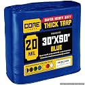 Core Tarps Extreme Heavy Duty 20 Mil Tarp Cover, Waterproof, UV Resistant, Rip and Tear Proof, Poly Tarpaulin with Reinforced Edges for Roof, Patio, Pool, Boat (Blue 30′ X 50′)