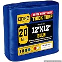 Core Tarps Extreme Heavy Duty 20 Mil Tarp Cover, Waterproof, UV Resistant, Rip and Tear Proof, Poly Tarpaulin with Reinforced Edges for Roof, Patio, Pool, Boat (Blue 12′ X 12′)