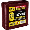 Core Tarps Extreme Heavy Duty 20 Mil Tarp Cover, Waterproof, UV Resistant, Rip and Tear Proof, Poly Tarpaulin with Reinforced Edges for Roof, Patio, Pool, Boat (Maroon/Black 100′ X 100′)