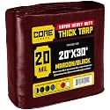 Core Tarps Extreme Heavy Duty 20 Mil Tarp Cover, Waterproof, UV Resistant, Rip and Tear Proof, Poly Tarpaulin with Reinforced Edges for Roof, Patio, Pool, Boat (Maroon/Black 20′ X 30′)