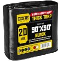 Core Tarps Extreme Heavy Duty 20 Mil Tarp Cover, Waterproof, UV Resistant, Rip and Tear Proof, Poly Tarpaulin with Reinforced Edges for Roof, Patio, Pool, Boat (Black 50′ X 50′)