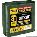 Core Tarps Extreme Heavy Duty 20 Mil Tarp Cover, Waterproof, UV Resistant, Rip and Tear Proof, Poly Tarpaulin with Reinforced Edges for Roof, Patio, Pool, Boat (Green/Black 30′ X 30′)