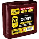 Core Tarps Extreme Heavy Duty 20 Mil Tarp Cover, Waterproof, UV Resistant, Rip and Tear Proof, Poly Tarpaulin with Reinforced Edges for Roof, Patio, Pool, Boat (Maroon/Black 24′ X 64′)