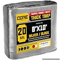 Core Tarps Extreme Heavy Duty 20 Mil Tarp Cover, Waterproof, UV Resistant, Rip and Tear Proof, Poly Tarpaulin with Reinforced Edges for Roof, Patio, Pool, Boat (Silver/Black 8′ X 10′)