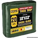 Core Tarps Extreme Heavy Duty 20 Mil Tarp Cover, Waterproof, UV Resistant, Rip and Tear Proof, Poly Tarpaulin with Reinforced Edges for Roof, Patio, Pool, Boat (Green/Black 10′ X 12′)