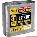 Core Tarps Extreme Heavy Duty 20 Mil Tarp Cover, Waterproof, UV Resistant, Rip and Tear Proof, Poly Tarpaulin with Reinforced Edges for Roof, Patio, Pool, Boat (Silver/Black 12′ X 16′)