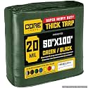 Core Tarps Extreme Heavy Duty 20 Mil Tarp Cover, Waterproof, UV Resistant, Rip and Tear Proof, Poly Tarpaulin with Reinforced Edges for Roof, Patio, Pool, Boat (Green/Black 50′ X 100′)