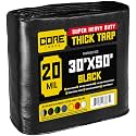 Core Tarps Extreme Heavy Duty 20 Mil Tarp Cover, Waterproof, UV Resistant, Rip and Tear Proof, Poly Tarpaulin with Reinforced Edges for Roof, Patio, Pool, Boat (Black 30′ X 50′)