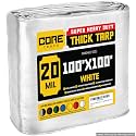 Core Tarps Extreme Heavy Duty 20 Mil Tarp Cover, Waterproof, UV Resistant, Rip and Tear Proof, Poly Tarpaulin with Reinforced Edges for Roof, Patio, Pool, Boat (White 100′ X 100′)