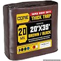 Core Tarps Extreme Heavy Duty 20 Mil Tarp Cover, Waterproof, UV Resistant, Rip and Tear Proof, Poly Tarpaulin with Reinforced Edges for Roof, Patio, Pool, Boat (Brown/Black 20′ X 35′)