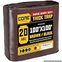 Core Tarps Extreme Heavy Duty 20 Mil Tarp Cover, Waterproof, UV Resistant, Rip and Tear Proof, Poly Tarpaulin with Reinforced Edges for Roof, Patio, Pool, Boat (Brown/Black 100′ X 100′)