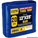 Core Tarps Extreme Heavy Duty 20 Mil Tarp Cover, Waterproof, UV Resistant, Rip and Tear Proof, Poly Tarpaulin with Reinforced Edges for Roof, Patio, Pool, Boat (Blue 12′ X 25′)