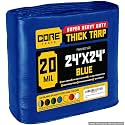 Core Tarps Extreme Heavy Duty 20 Mil Tarp Cover, Waterproof, UV Resistant, Rip and Tear Proof, Poly Tarpaulin with Reinforced Edges for Roof, Patio, Pool, Boat (Blue 24′ X 24′)
