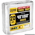 Core Tarps Extreme Heavy Duty 20 Mil Tarp Cover, Waterproof, UV Resistant, Rip and Tear Proof, Poly Tarpaulin with Reinforced Edges for Roof, Patio, Pool, Boat (White 40′ X 60′)