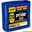 Core Tarps Extreme Heavy Duty 20 Mil Tarp Cover, Waterproof, UV Resistant, Rip and Tear Proof, Poly Tarpaulin with Reinforced Edges for Roof, Patio, Pool, Boat (Blue 24′ X 50′)