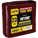 Core Tarps Extreme Heavy Duty 20 Mil Tarp Cover, Waterproof, UV Resistant, Rip and Tear Proof, Poly Tarpaulin with Reinforced Edges for Roof, Patio, Pool, Boat (Maroon/Black 30′ X 50′)