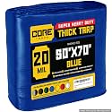 Core Tarps Extreme Heavy Duty 20 Mil Tarp Cover, Waterproof, UV Resistant, Rip and Tear Proof, Poly Tarpaulin with Reinforced Edges for Roof, Patio, Pool, Boat (Blue 50′ X 70′)