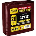 Core Tarps Extreme Heavy Duty 20 Mil Tarp Cover, Waterproof, UV Resistant, Rip and Tear Proof, Poly Tarpaulin with Reinforced Edges for Roof, Patio, Pool, Boat (Maroon/Black 10′ X 12′)