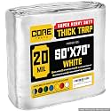 Core Tarps Extreme Heavy Duty 20 Mil Tarp Cover, Waterproof, UV Resistant, Rip and Tear Proof, Poly Tarpaulin with Reinforced Edges for Roof, Patio, Pool, Boat (White 50′ X 70′)
