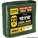 Core Tarps Extreme Heavy Duty 20 Mil Tarp Cover, Waterproof, UV Resistant, Rip and Tear Proof, Poly Tarpaulin with Reinforced Edges for Roof, Patio, Pool, Boat (Green/Black 40′ X 40′)
