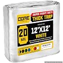 Core Tarps Extreme Heavy Duty 20 Mil Tarp Cover, Waterproof, UV Resistant, Rip and Tear Proof, Poly Tarpaulin with Reinforced Edges for Roof, Patio, Pool, Boat (White 12′ X 12′)