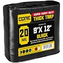 Core Tarps Extreme Heavy Duty 20 Mil Tarp Cover, Waterproof, UV Resistant, Rip and Tear Proof, Poly Tarpaulin with Reinforced Edges for Roof, Patio, Pool, Boat (Black 9′ X 12′)