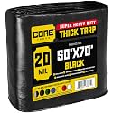 Core Tarps Extreme Heavy Duty 20 Mil Tarp Cover, Waterproof, UV Resistant, Rip and Tear Proof, Poly Tarpaulin with Reinforced Edges for Roof, Patio, Pool, Boat (Black 50′ X 70′)