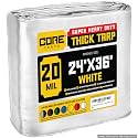 Core Tarps Extreme Heavy Duty 20 Mil Tarp Cover, Waterproof, UV Resistant, Rip and Tear Proof, Poly Tarpaulin with Reinforced Edges for Roof, Patio, Pool, Boat (White 24′ X 36′)