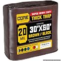 Core Tarps Extreme Heavy Duty 20 Mil Tarp Cover, Waterproof, UV Resistant, Rip and Tear Proof, Poly Tarpaulin with Reinforced Edges for Roof, Patio, Pool, Boat (Brown/Black 30′ X 50′)