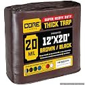 Core Tarps Extreme Heavy Duty 20 Mil Tarp Cover, Waterproof, UV Resistant, Rip and Tear Proof, Poly Tarpaulin with Reinforced Edges for Roof, Patio, Pool, Boat (Brown/Black 12′ X 20′)