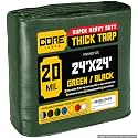 Core Tarps Extreme Heavy Duty 20 Mil Tarp Cover, Waterproof, UV Resistant, Rip and Tear Proof, Poly Tarpaulin with Reinforced Edges for Roof, Patio, Pool, Boat (Green/Black 24′ X 24′)