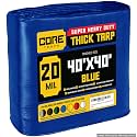 Core Tarps Extreme Heavy Duty 20 Mil Tarp Cover, Waterproof, UV Resistant, Rip and Tear Proof, Poly Tarpaulin with Reinforced Edges for Roof, Patio, Pool, Boat (Blue 40′ X 40′)
