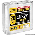 Core Tarps Extreme Heavy Duty 20 Mil Tarp Cover, Waterproof, UV Resistant, Rip and Tear Proof, Poly Tarpaulin with Reinforced Edges for Roof, Patio, Pool, Boat (White 18′ X 24′)