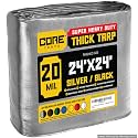 Core Tarps Extreme Heavy Duty 20 Mil Tarp Cover, Waterproof, UV Resistant, Rip and Tear Proof, Poly Tarpaulin with Reinforced Edges for Roof, Patio, Pool, Boat (Silver/Black 24′ X 24′)