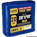 Core Tarps Extreme Heavy Duty 20 Mil Tarp Cover, Waterproof, UV Resistant, Rip and Tear Proof, Poly Tarpaulin with Reinforced Edges for Roof, Patio, Pool, Boat (Blue 25′ X 45′)