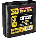 Core Tarps Extreme Heavy Duty 20 Mil Tarp Cover, Waterproof, UV Resistant, Rip and Tear Proof, Poly Tarpaulin with Reinforced Edges for Roof, Patio, Pool, Boat (Black 20′ X 35′)
