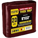 Core Tarps Extreme Heavy Duty 20 Mil Tarp Cover, Waterproof, UV Resistant, Rip and Tear Proof, Poly Tarpaulin with Reinforced Edges for Roof, Patio, Pool, Boat (Maroon/Black 9′ X 12′)
