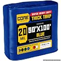 Core Tarps Extreme Heavy Duty 20 Mil Tarp Cover, Waterproof, UV Resistant, Rip and Tear Proof, Poly Tarpaulin with Reinforced Edges for Roof, Patio, Pool, Boat (Blue 50′ X 100′)