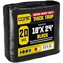 Core Tarps Extreme Heavy Duty 20 Mil Tarp Cover, Waterproof, UV Resistant, Rip and Tear Proof, Poly Tarpaulin with Reinforced Edges for Roof, Patio, Pool, Boat (Black 18′ X 24′)